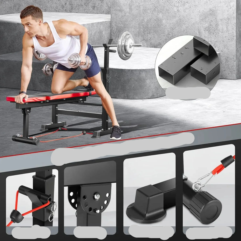 600lb Capacity 6-in-1 Weight Bench with Squat Rack