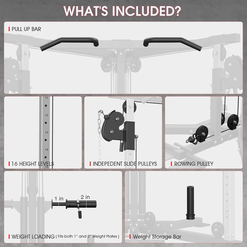 Rovix Dual Pulley Cable Crossover Machine With Pull Up And LAT Bar (SAK98124)