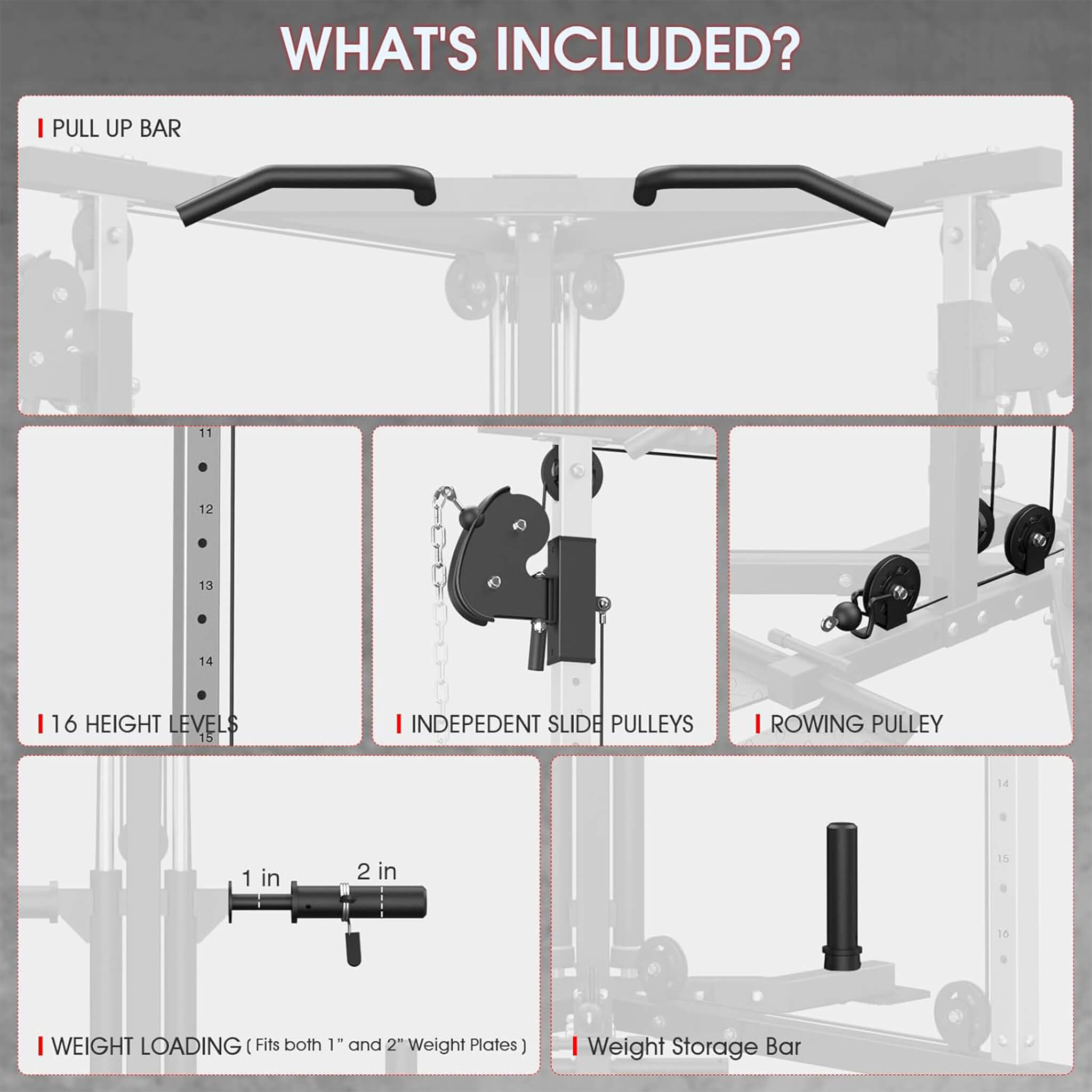 Rovix Dual Pulley Cable Crossover Machine With Pull Up And LAT Bar (SAK98124)